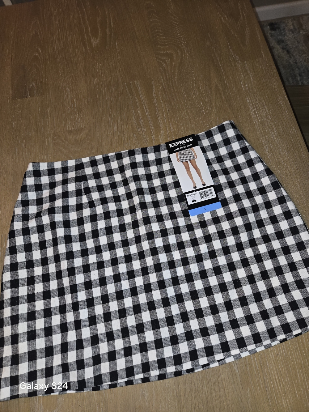 Express Black & White Linen Blend Skirt Womens L NEW